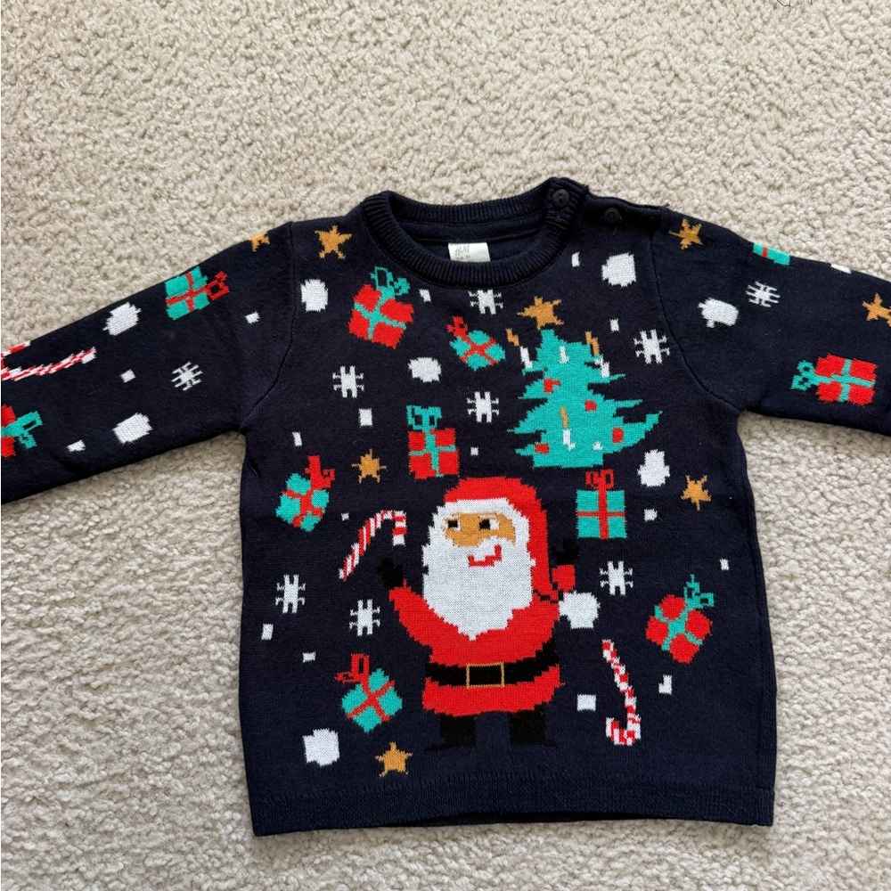 H&M Navy Christmas Sweater with Santa and Presents